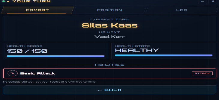 The abilities list in combat