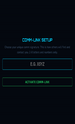 Comm-link setup screen