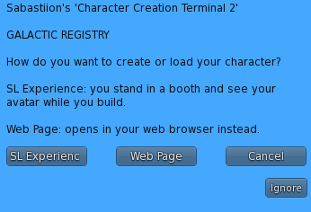 Menu asking SL Experience or Web Page