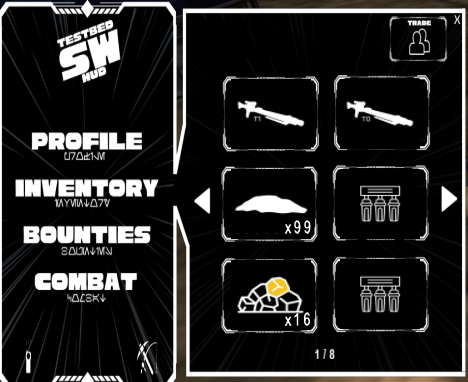 The HUD with the inventory open