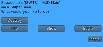 Menu after clicking an item