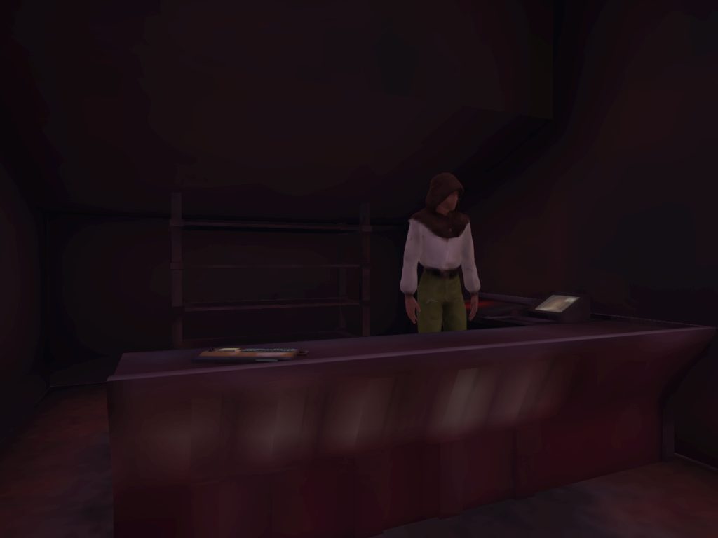 An NPC vendor behind a counter